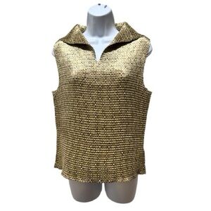 Casual Corner Annex Gold Crinkle Sleeveless Top Petite Large Metallic Blouse